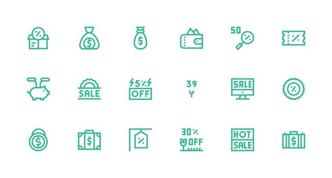18 Strong Stroke Line Icons for Savings Graphics Web and App Icon Pack Collection vector