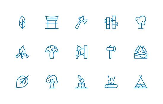 Forest featuring 15 Icons in Regular Line Design Customizable Icon Series for Mobile Screens vector