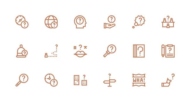 Strong Stroke Line Style Doubt Icons with 18 Vectors Web and App Icon Pack Collection