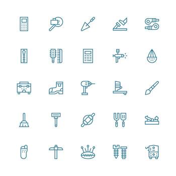 Tool Icon Set with 25 Medium Stroke Outline Graphics Full Icon Library for UI Designers vector