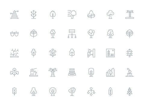 35 Icons for Tree in Light Line Format Icon Set vector