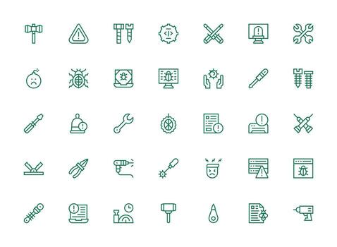 Fix Icon Set with 35 Regular Clean Line Graphics Sharp Icons for Presentations vector