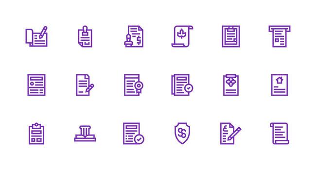 18 Icons for Legal Document in Strong Stroke Line Format Complete Icon Set for Mobile Apps vector