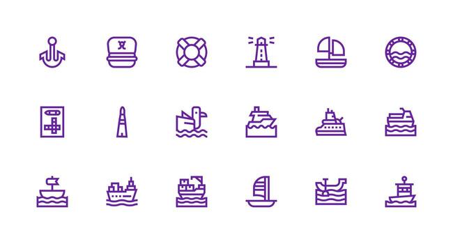 Ship Icon Set with 18 Strong Stroke Line Graphics Multi-Style Icon Collection vector