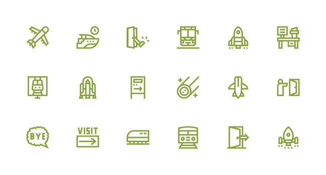 18 Icons for Departure in Strong Stroke Line Format Clear and Concise Icon Set Collection vector