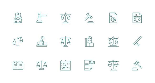 Law Set with 18 Minimal Line Icons Outline Icon Pack vector