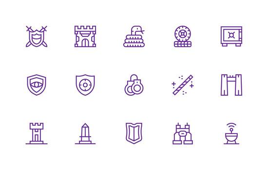 Security System Icon Set with 15 Regular Line Graphics Versatile Icon Collection for Designers vector