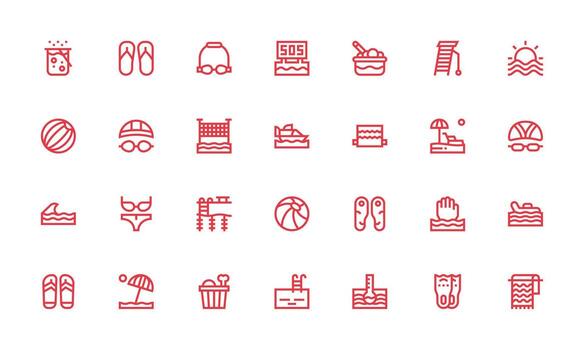 Pool Icon Set with 28 Bold Line Graphics Clean Set for Layout Prototypes vector