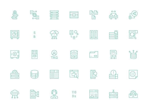 35 Light Line Designs for Database Icons Functional Icon Series vector
