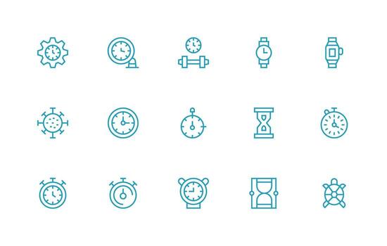 Chronometer Design Icons featuring 15 in Regular Line Style Fully Editable Icon Set for Web vector