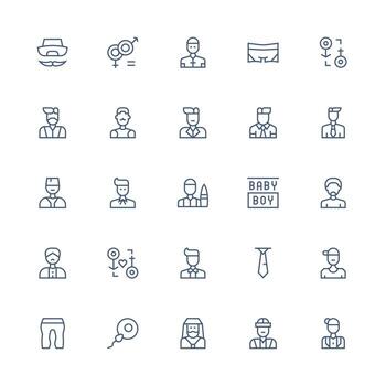25 Medium Stroke Outline Icons for Male Graphics Complete Icon Bundle for Web Design vector