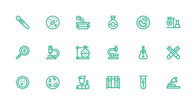 18 Strong Stroke Line Icons for Microscope Graphics Detailed Icon Collection for Design Systems vector