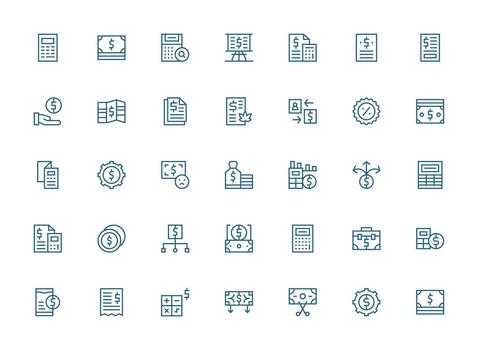 35 Regular Clean Line Style Icons from Expense Collection Light Icon Series vector