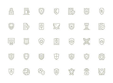 Safeguard Design Icons featuring 35 in Light Line Style Neutral Style Icons for Any Project vector