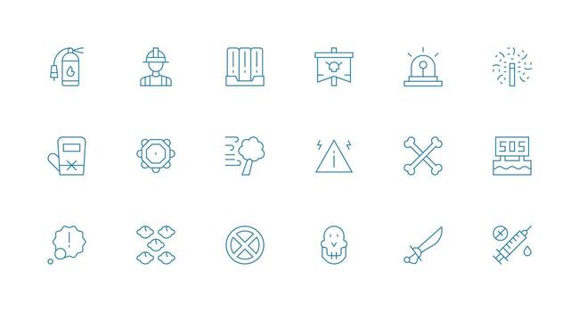 Danger Set with 18 Minimal Line Icons Scalable Icons for Cross-Platform Interfaces vector