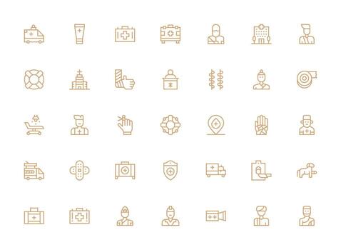First Aid Set with 35 Regular Clean Line Icons Reusable Icon Set vector
