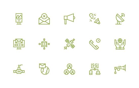 Communication featuring 15 Icons in Regular Line Design Reusable Icon Set vector