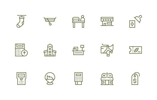 Store Design Icons featuring 15 in Regular Line Style Clean Icon Pack vector