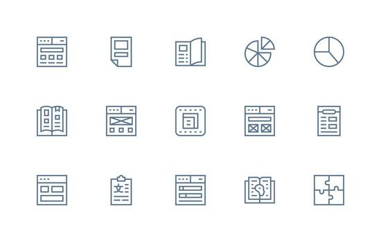 15 regular línea íconos para secciones gráficos ui icono conjunto vector