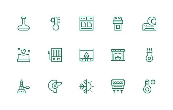 Heating Icon Set with 15 Regular Line Graphics Icon Pack for Various Themes vector