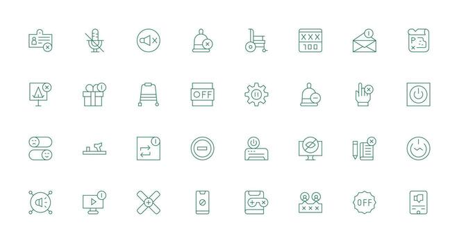 inhabilitar icono conjunto con 32 Delgado línea gráficos organizado icono paquete para rápido acceso vector