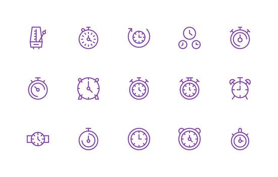 15 Regular Line Designs for Timekeeping Icons UI and UX Focused Icon Collection vector