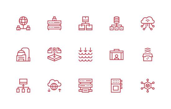 Server Icon Set with 15 Regular Line Graphics All-Purpose Icon Design Pack vector