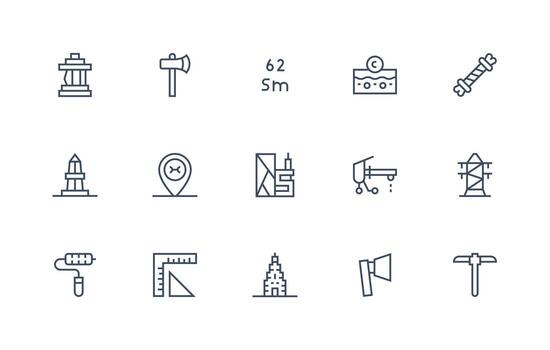 Construction Icon Collection with 15 Regular Line Designs Minimal Icon Set for Interface Projects vector
