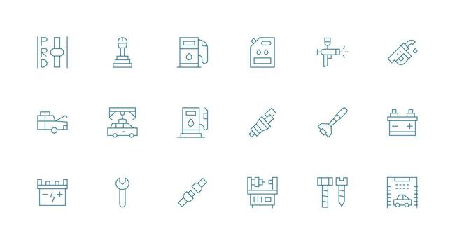 mínimo línea íconos desde automotor conjunto con 18 vectores web y aplicación icono paquete colección