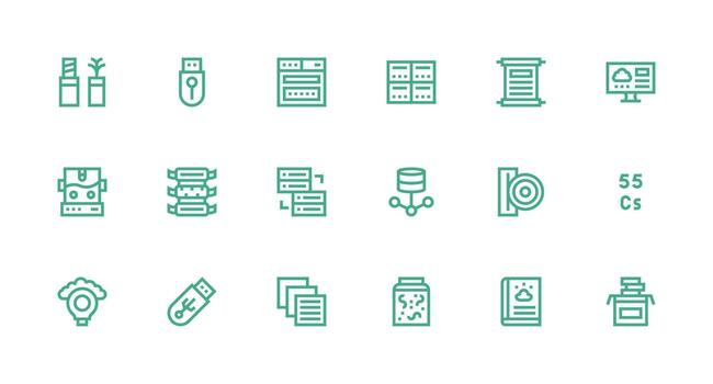 Data Storage featuring 18 Icons in Strong Stroke Line Design Modern Line and Glyph Icon Series vector
