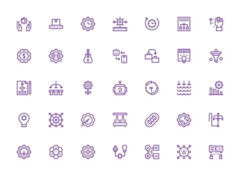 35 Regular Clean Line Vectors for Process Theme Icon Set for Apps