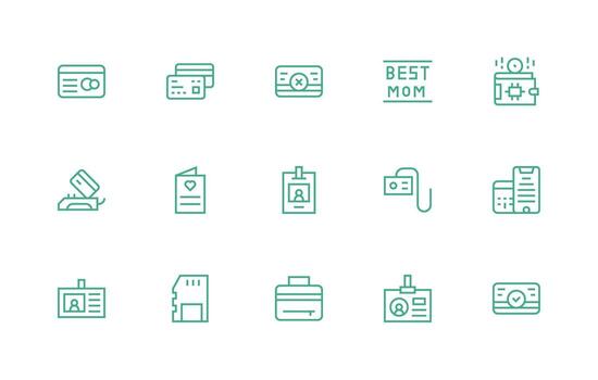Card Icon Collection with 15 Regular Line Designs User Interface Icons for Digital Products vector