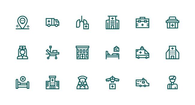 Ambulance Icon Set with 18 Strong Stroke Line Graphics Full Icon Library for UI Designers vector
