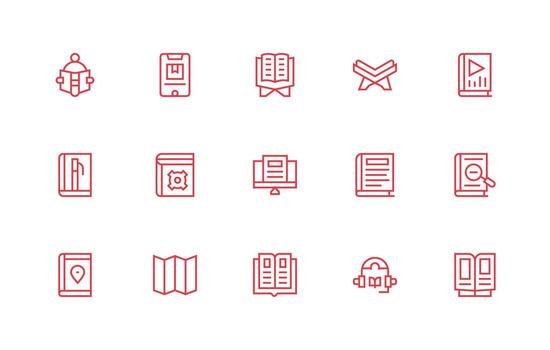 libro icono conjunto con 15 regular línea gráficos plano icono conjunto vector