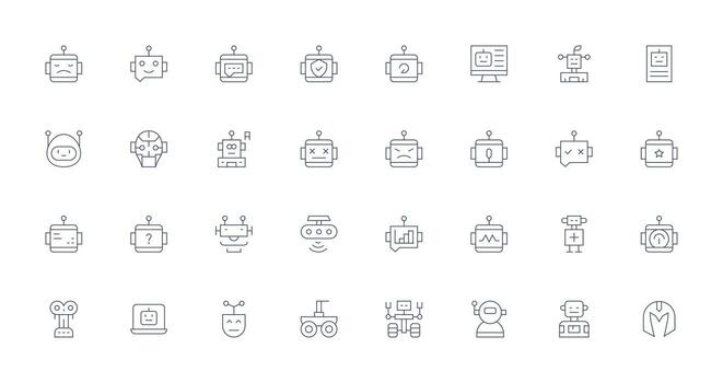 32 Delgado línea diseños para robot íconos web icono colección vector