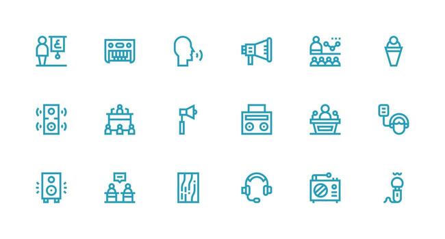 Speaker Icon Set with 18 Strong Stroke Line Graphics Clean Icon Collection for Web Use vector