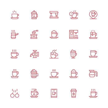 25 Medium Stroke Outline Icons for Espresso Graphics Balanced Icon Set for Functional Design vector