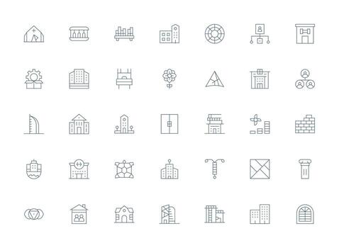 35 Light Line Style Icons from Structure Collection Basic Icon Series vector