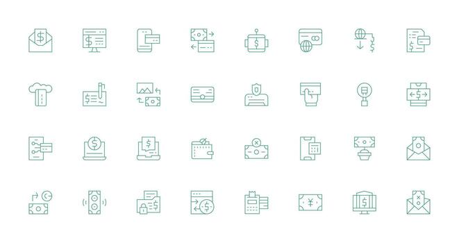 32 Online Payment Icons in Thin Line Aesthetic Essential Icons for Rapid UI Building vector