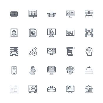 Information Technology featuring 25 Icons in Medium Stroke Outline Design Web and App Icon Pack Collection vector