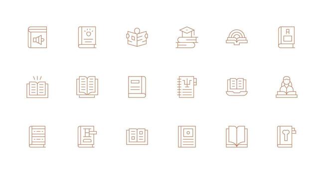 Textbook Design Icons featuring 18 in Minimal Line Style Balanced Icon Set for Functional Design vector