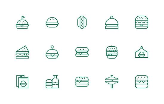 Burger featuring 15 Icons in Regular Line Design Neatly Designed Icons for Web Platforms vector