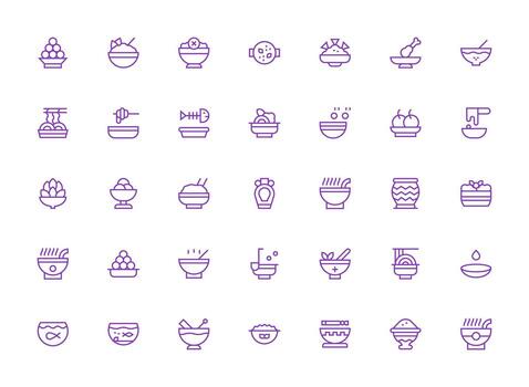 35 Icons for Bowl in Regular Clean Line Format Icon Collection Set vector