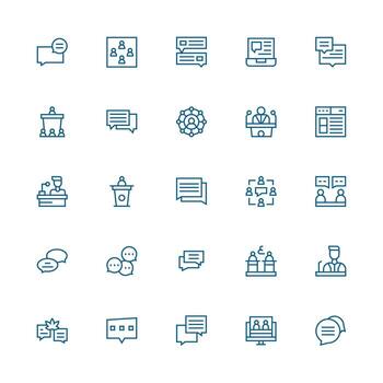 Forum including 25 Medium Stroke Outline Illustrations Sharp Icons for Presentations vector