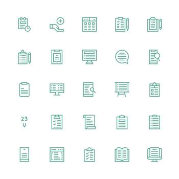 List Icon Set with 25 Medium Stroke Outline Graphics Compact Icon Pack vector
