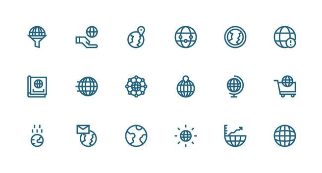 Worldwide Design Icons featuring 18 in Strong Stroke Line Style Scalable Icons for Cross-Platform Interfaces vector