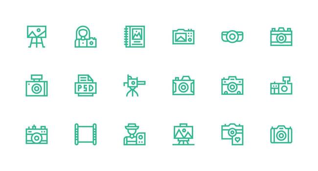 Strong Stroke Line Icons from Photographic Set with 18 Vectors App Icon Pack