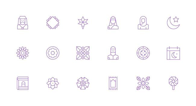 18 Minimal Line Icons for Islamic Graphics Multi-Purpose Icon Set vector