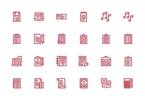 grueso línea línea estilo notas íconos con 24 vectores basado en temas icono paquete