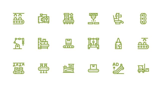 Conveyor Visual Pack containing 18 Strong Stroke Line Icons Full Icon Library for UI Designers vector